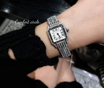 Luxath Cartier Stainless Steel 27*37MM Full Diamond Quartz Movement White Watch